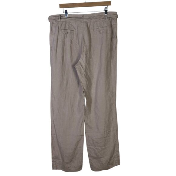 Tahari 100% Linen Pants Womens 14 Tan Wide Leg Belted Utility Resort Coastal - Picture 4 of 6